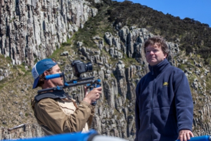 Cameraman James Sherwood filming Rob Pennicott, founder, Pennicott Wilderness Journeys © Danielle Ryan - Bluebottle Films
